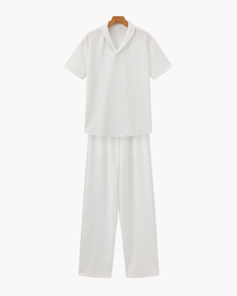 Men’s Casual Short Sleeve Shirt and Pants Set Relaxed Fit Everyday Outfit