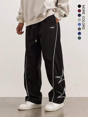 Men’s Casual Jogger Pants Loose Fit Streetwear Track Pants with Star Design