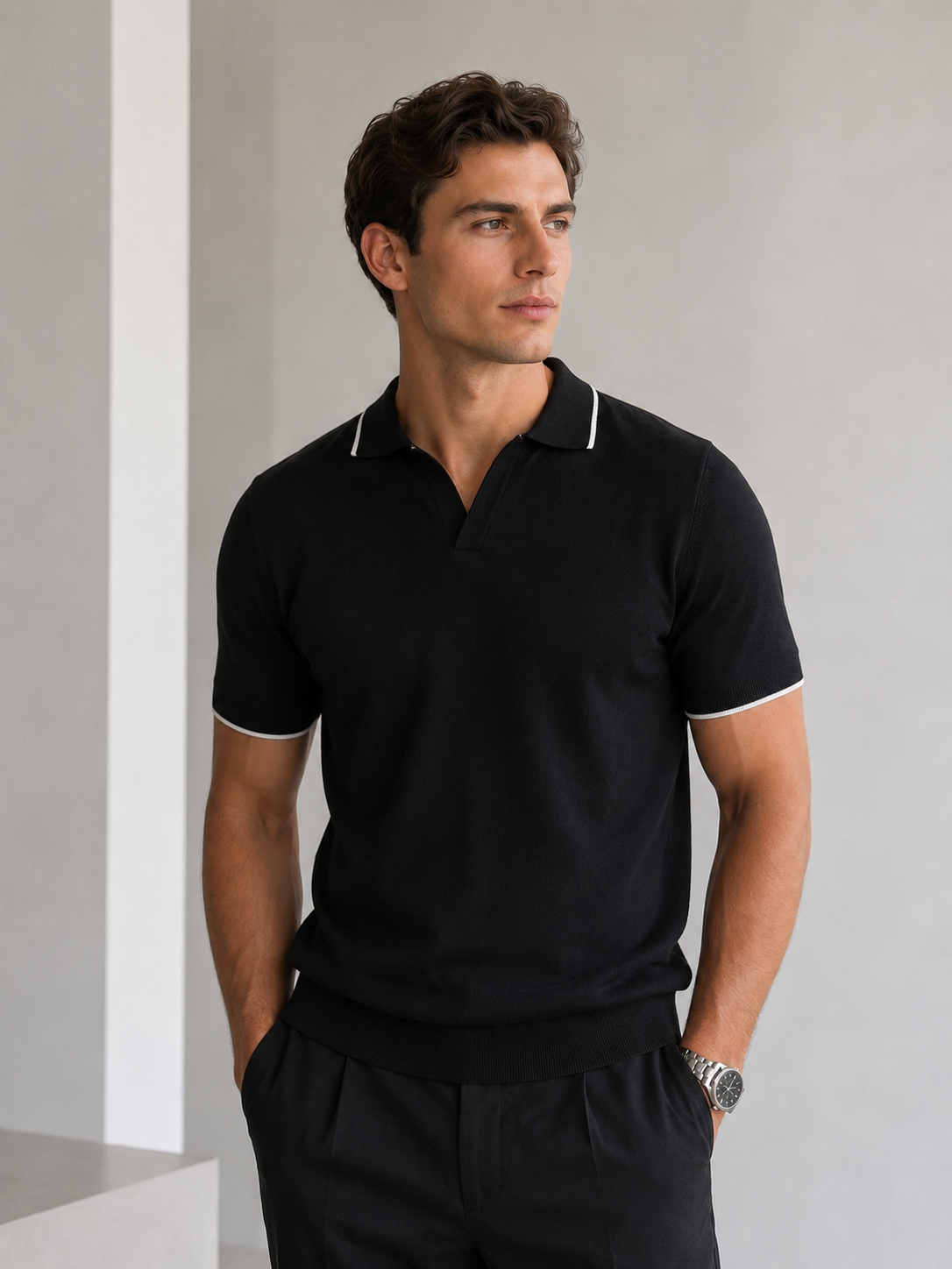Short Sleeve Contrast Trim Polo Men