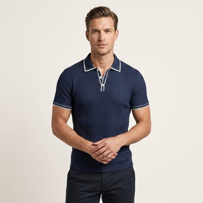 Men's Short-sleeved Ribbed Polo Shirt
