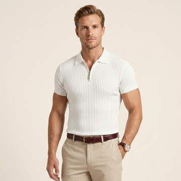 Men's Ribbed Zip-up Polo Shirt