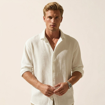 Men's Textured Long-Sleeved Button-Up Shirt