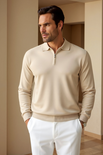 Long-Sleeved Cotton-Blend Zip Sweater for Men