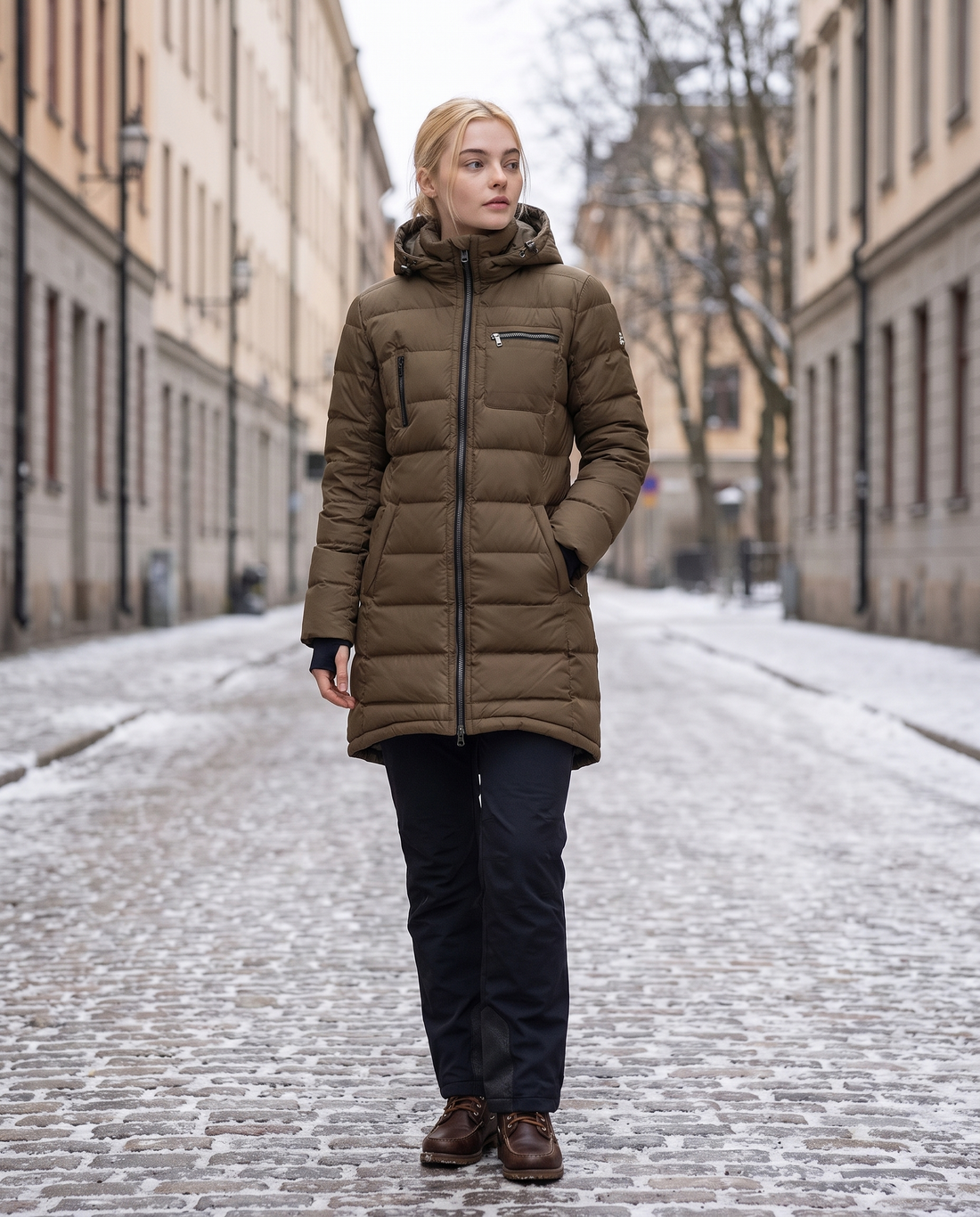 Slant Pocket Zip up Puffer Down Coat