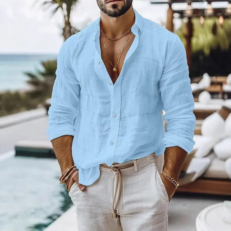 Linen Relaxed Fit Button-Up Shirt