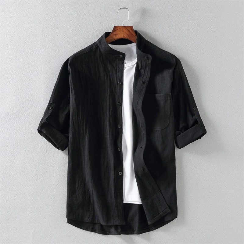 Mandarin Relaxed Fit Banded Collar Shirt