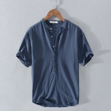 Relaxed Band Collar Henley Shirt