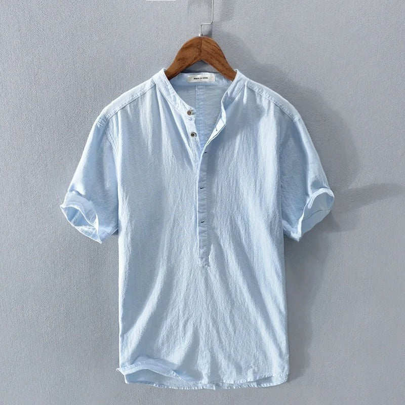 Relaxed Band Collar Henley Shirt