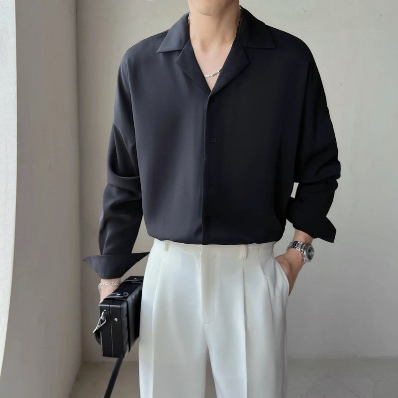 Relaxed Draped Collared Button-Up Shirt