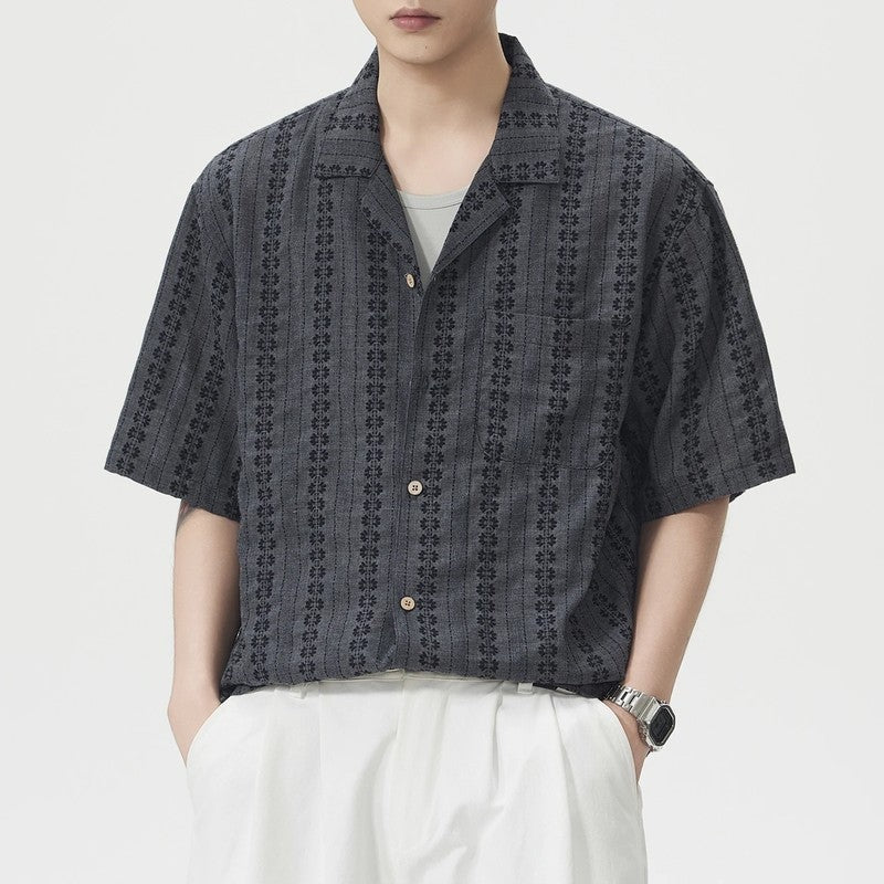 Relaxed Patterned Linen Button-Up Shirt