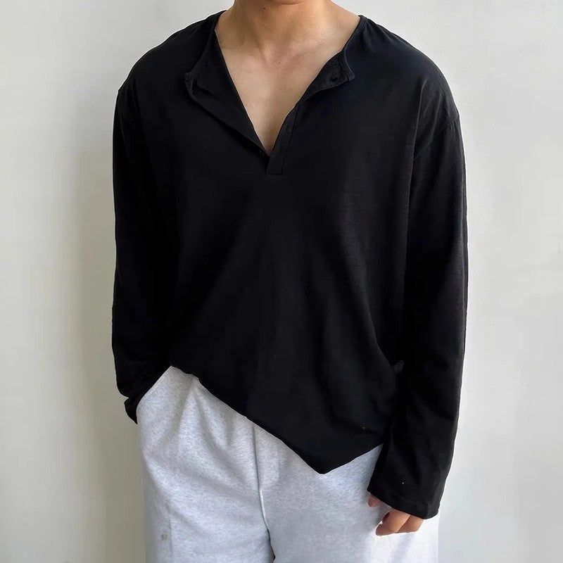 Relaxed Slub Knit Long Sleeve Henley